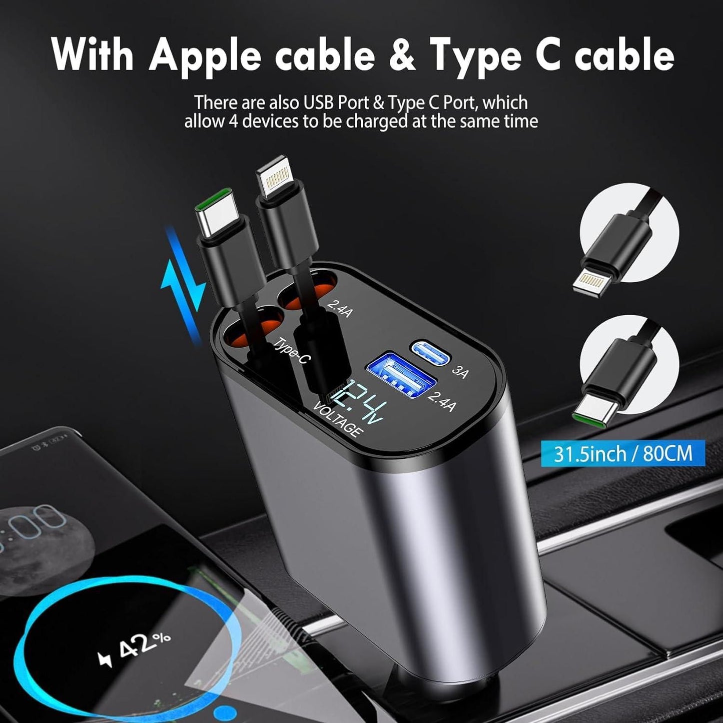 4 in 1 Retractable Car Charger 🔥